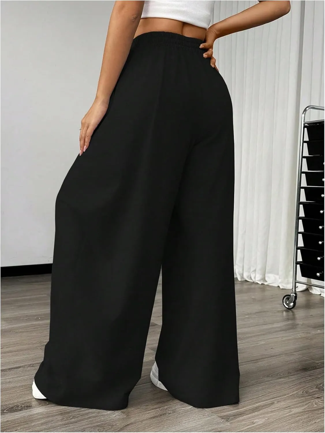 SweatyRocks Women's Wide Leg Pants Elastic High Waist Loose Athletic Sweatpants with Pockets