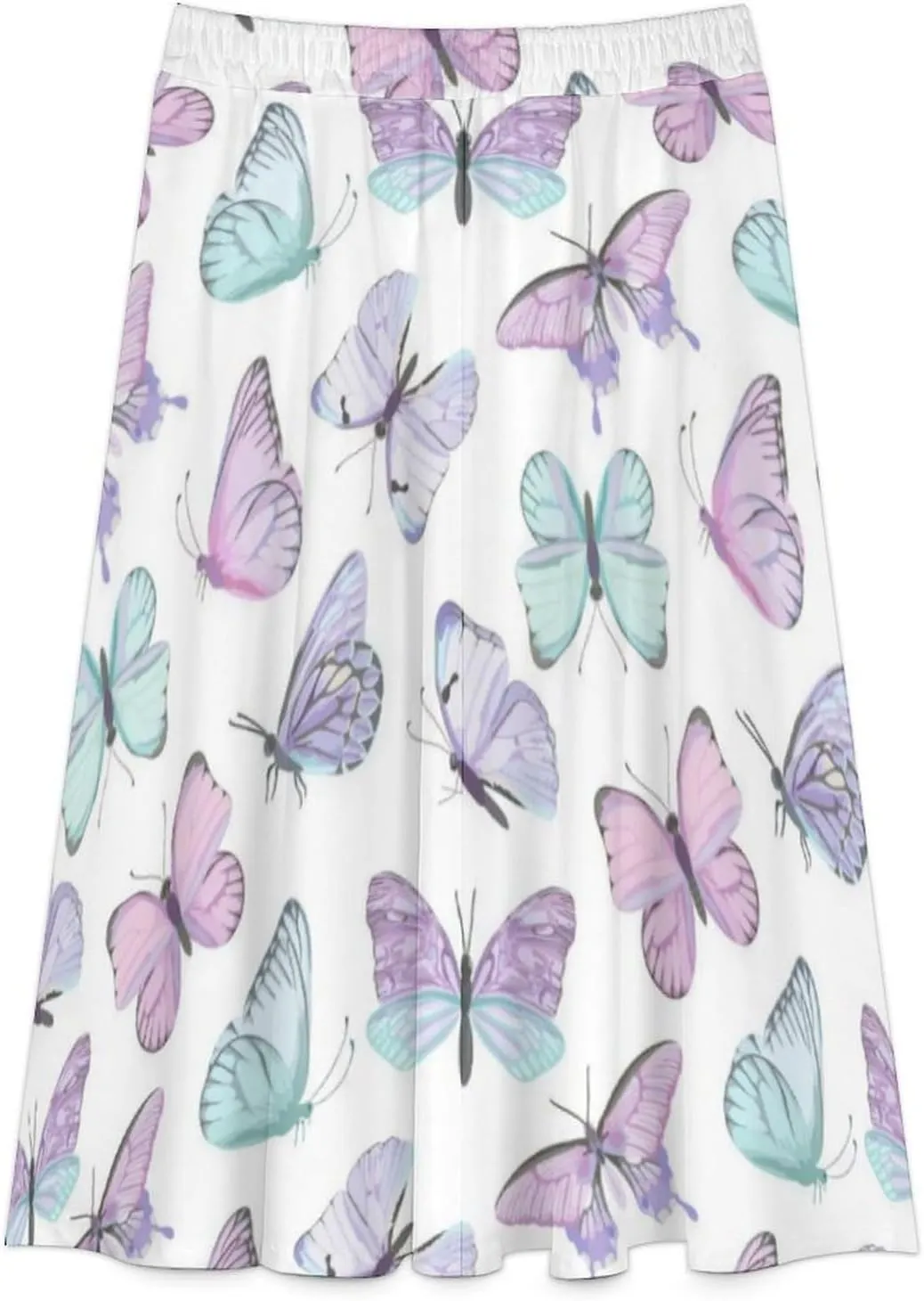 SweetCasual Butterflies Flutter Print Midi Skirt High Elastic Waist Ruffling Bohemia Mini Club Skirts