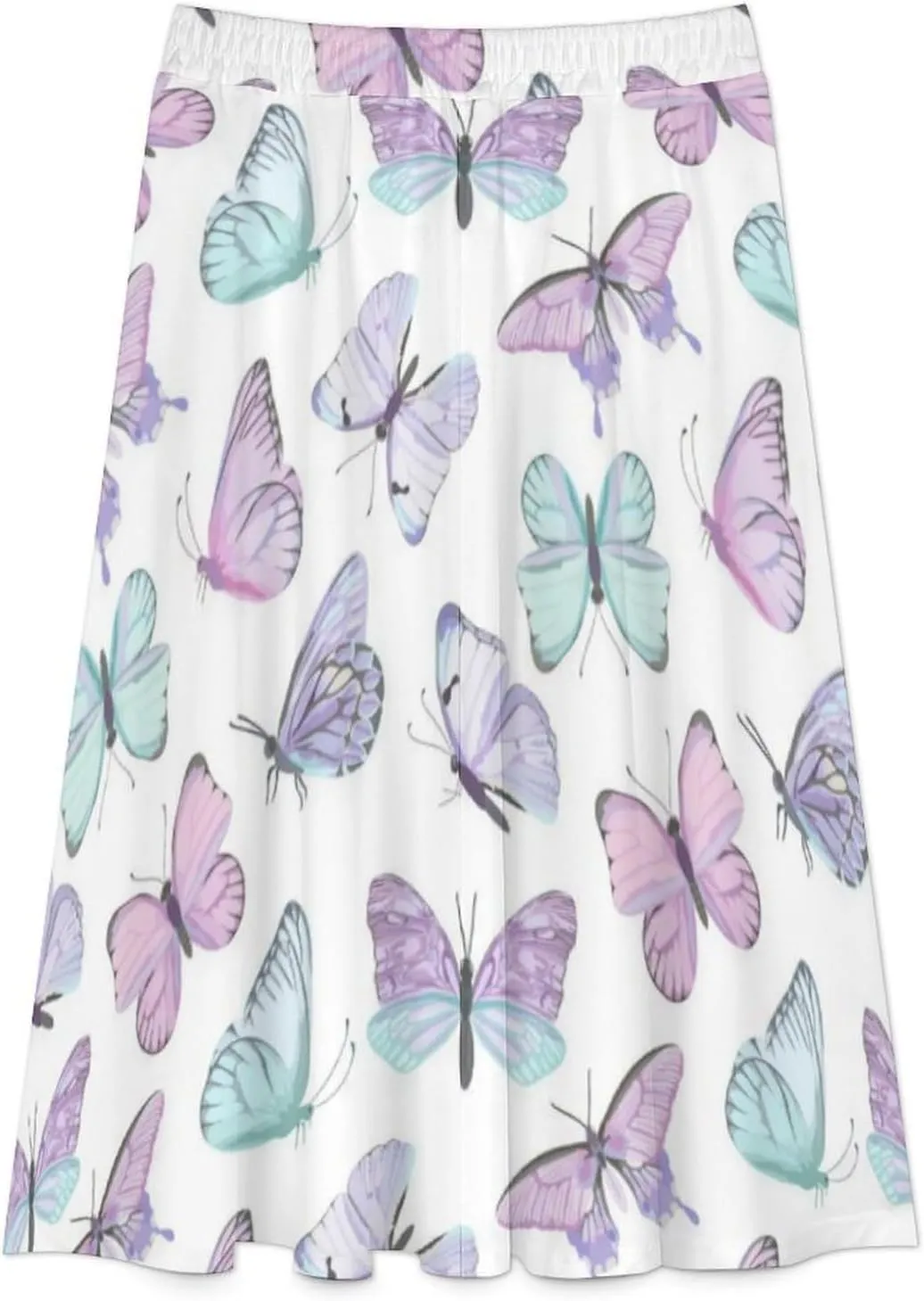 SweetCasual Butterflies Flutter Print Midi Skirt High Elastic Waist Ruffling Bohemia Mini Club Skirts
