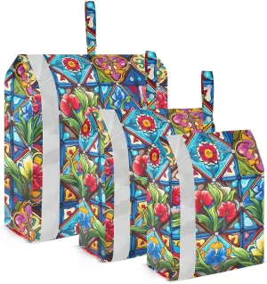 Talavera Flower Packing Cubes for Travel 3 Set Compression Bags Luggage Organizers for Woman Man