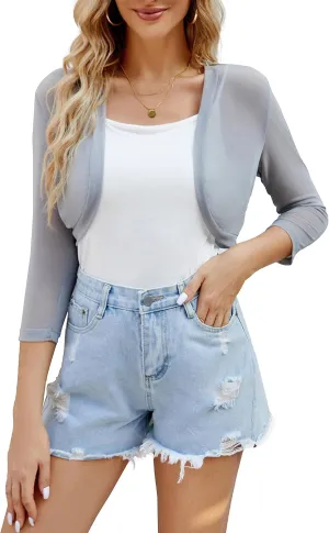 Tandisk Women's 3/4 Sleeve Shrug Open Front Cardigan Bolero Jacket