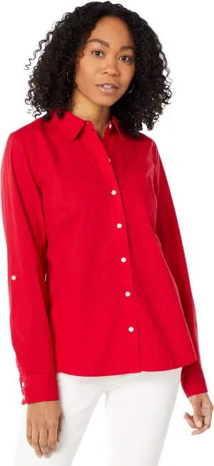 Tommy Hilfiger Women's Solid Button Collared Shirt With Adjustable Sleeves