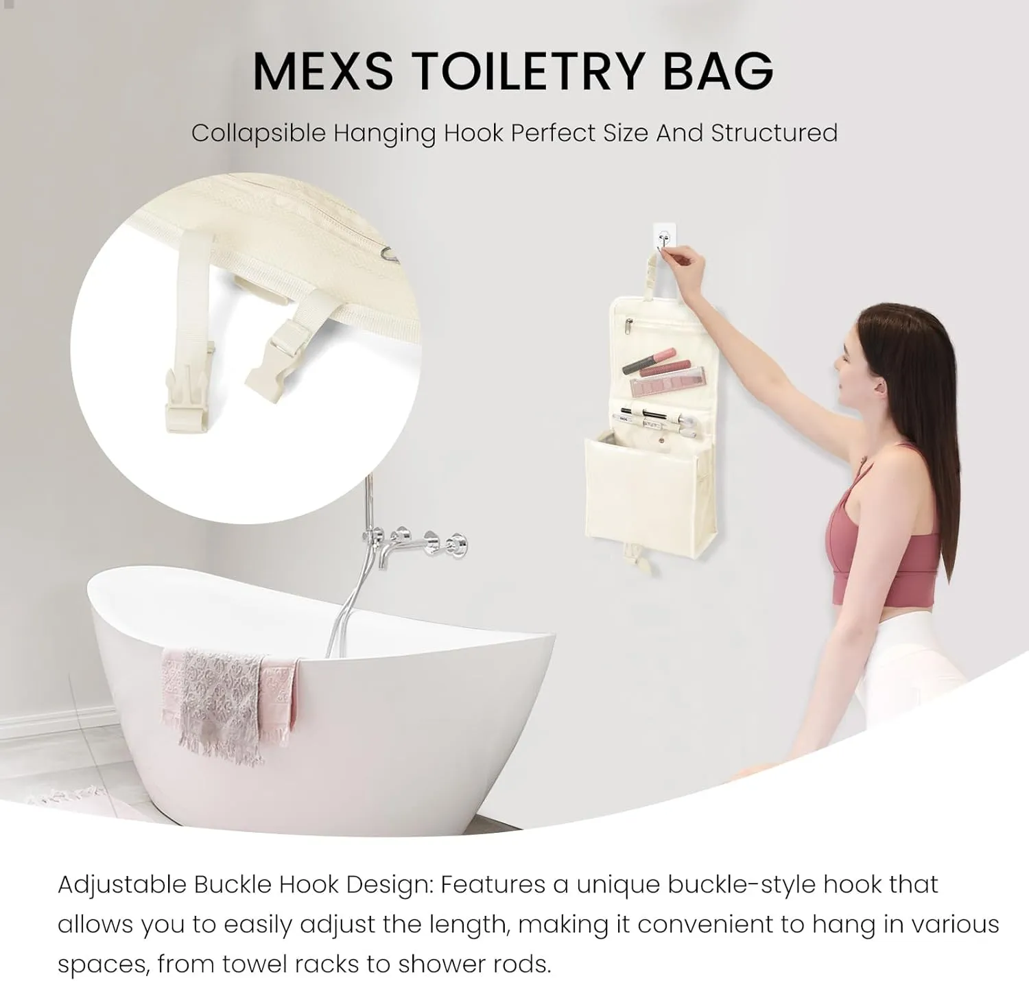 Travel Toiletry Bag for Women with Collapsible Hanging Hook, Portable Water-resistant Makeup Cosmetic Bag Organizer with Handle for Bathroom, Travel, Shorter Trips, Gym, Camping, Gifts for Women