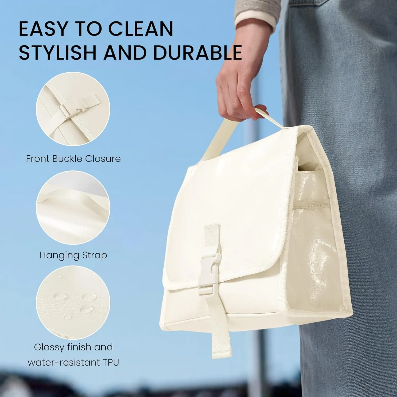 Travel Toiletry Bag for Women with Collapsible Hanging Hook, Portable Water-resistant Makeup Cosmetic Bag Organizer with Handle for Bathroom, Travel, Shorter Trips, Gym, Camping, Gifts for Women