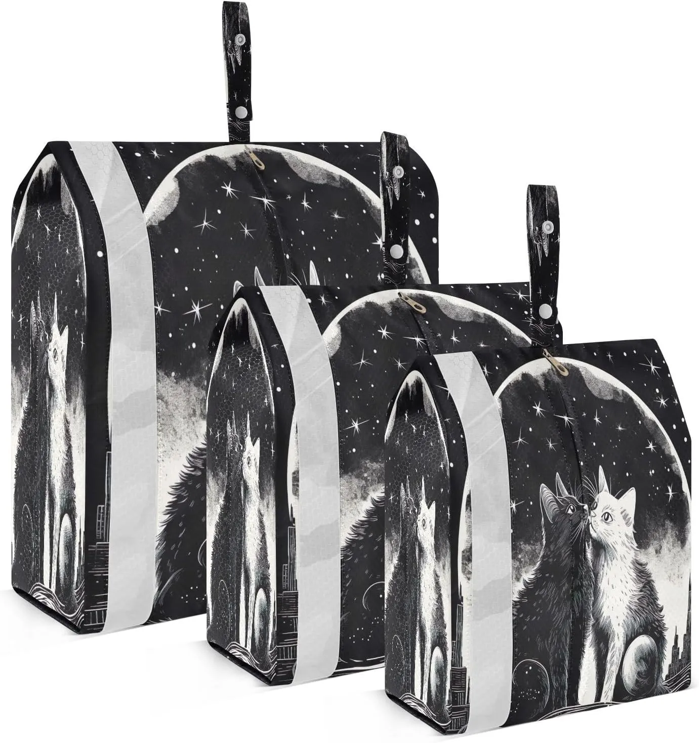 Valentines Day Cat Black Packing Cubes for Travel 3 Set Compression Packing Bags Luggage Organizers for Travel Essentials