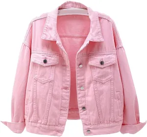 VIEWON Women's Casual Denim Cotton Button Down Long Sleeve Lapel Loose Jacket Coat