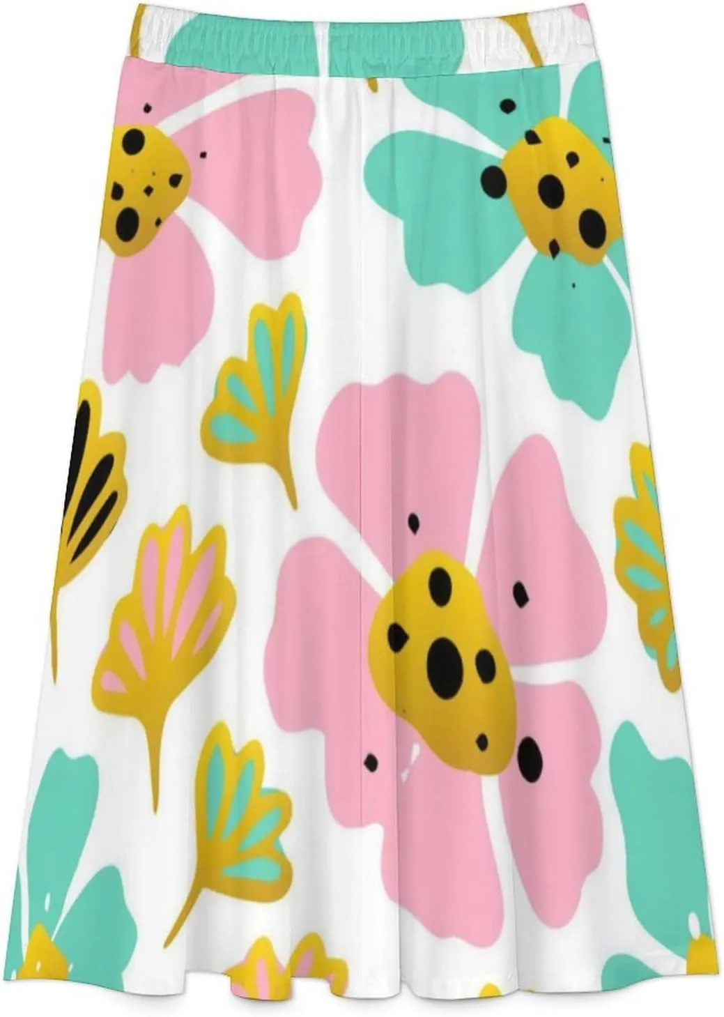 Vintage Tropic Florals Printed Midi Skirt High Elastic Waist Ruffling Flowy Spring Skirts