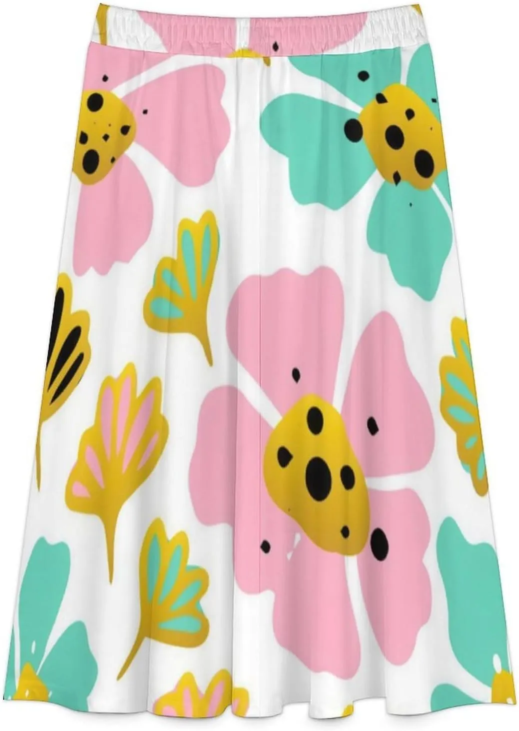 Vintage Tropic Florals Printed Midi Skirt High Elastic Waist Ruffling Flowy Spring Skirts
