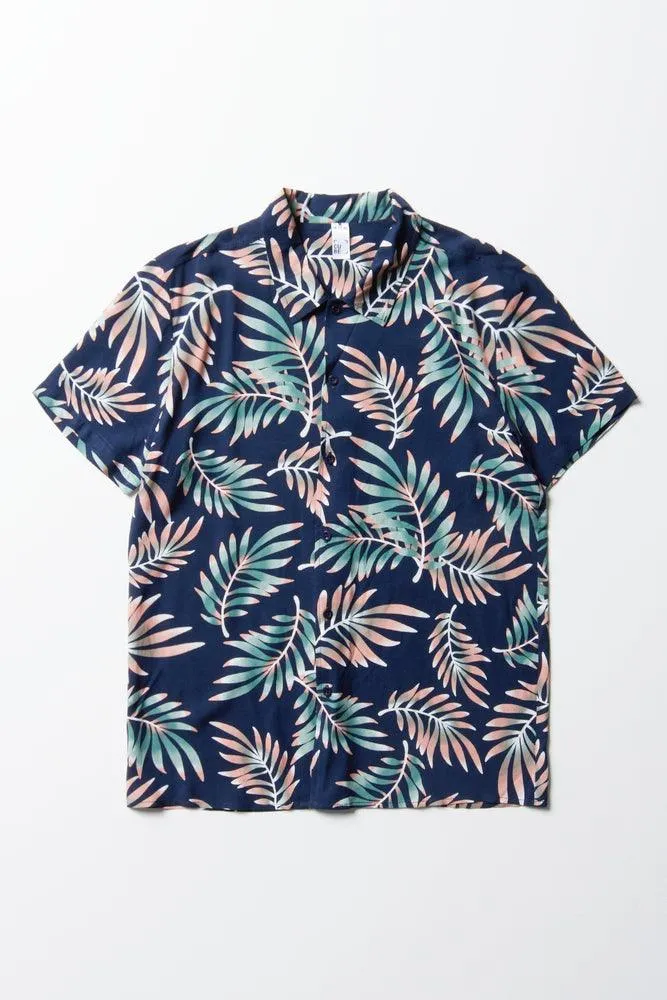 Viscose Ss Shirt Aop Palm Tree Navy
