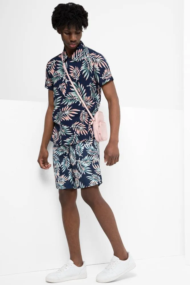 Viscose Ss Shirt Aop Palm Tree Navy