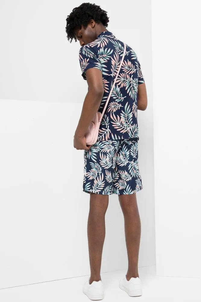 Viscose Ss Shirt Aop Palm Tree Navy
