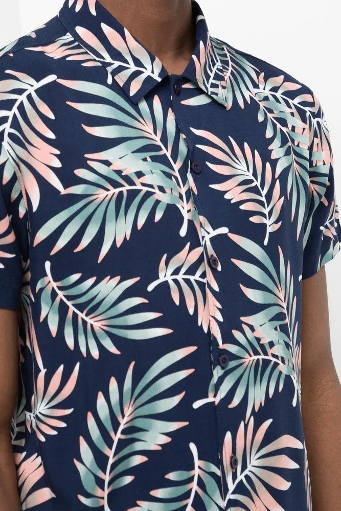 Viscose Ss Shirt Aop Palm Tree Navy