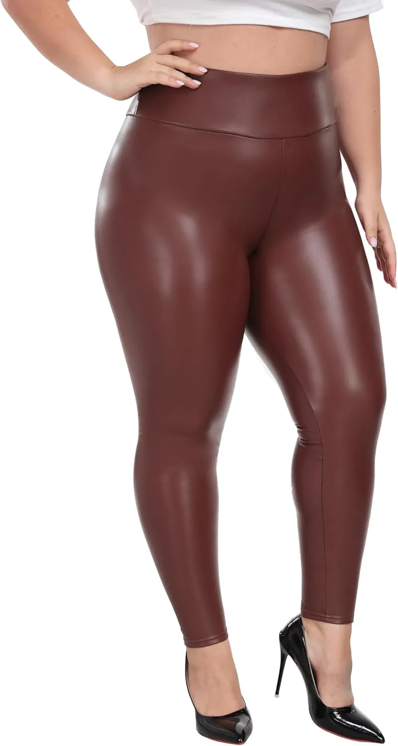 VOGUEMAX Women's Plus Size Faux Leather Leggings High Waisted Pleather Pants Stretchy Sexy PU Tights for Women