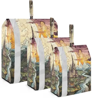 Watercolor Antique Towns Castle Packing Cubes for Travel 3 Set Travel Compression Bags Luggage Organizer Bags for Vacation Clothes