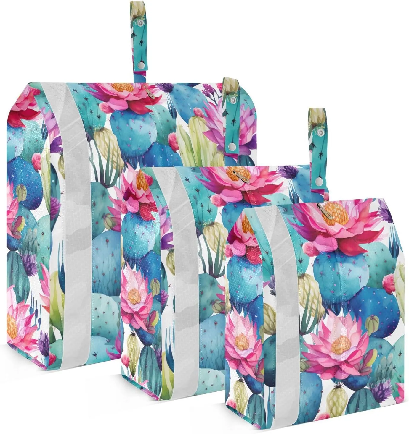 Watercolor Cactus Flowers Packing Cubes for Travel 3 Set Compression Bag Suitcase Organizer for Vacation Clothes
