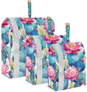 Watercolor Cactus Flowers Packing Cubes for Travel 3 Set Compression Bag Suitcase Organizer for Vacation Clothes
