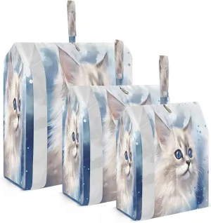 Watercolor Cartoon Cat White Packing Cubes for Travel 3 Set Large Packing Cubes Luggage Bags Organizer for Suitcases