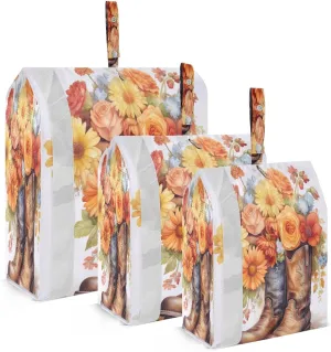 Watercolor Cowboys Flowers Packing Cubes for Travel 3 Set Packing Cubes Compression Luggage Packing Organizers for Travel Compression