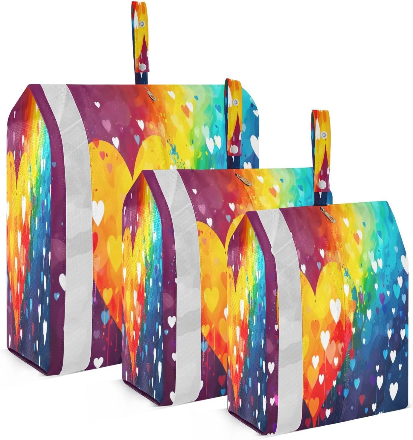 Watercolor Hearts Rainbow Packing Cubes for Travel 3 Set Packing Essentials Luggage Packing Organizers for Travel Compression