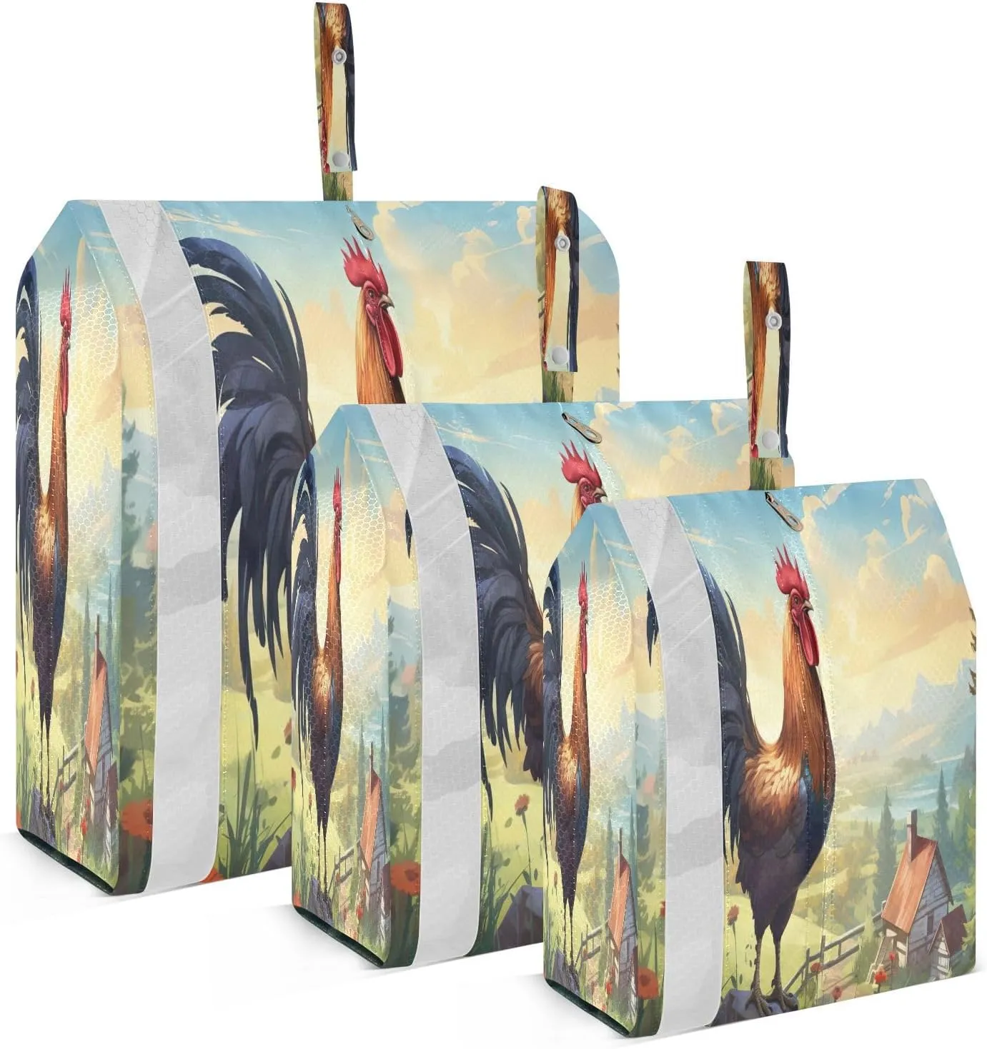 Watercolor Rooster Farm Pattern Packing Cubes for Travel 3 Set Packing Compression Cubes Luggage Cubes for Vacation Clothes