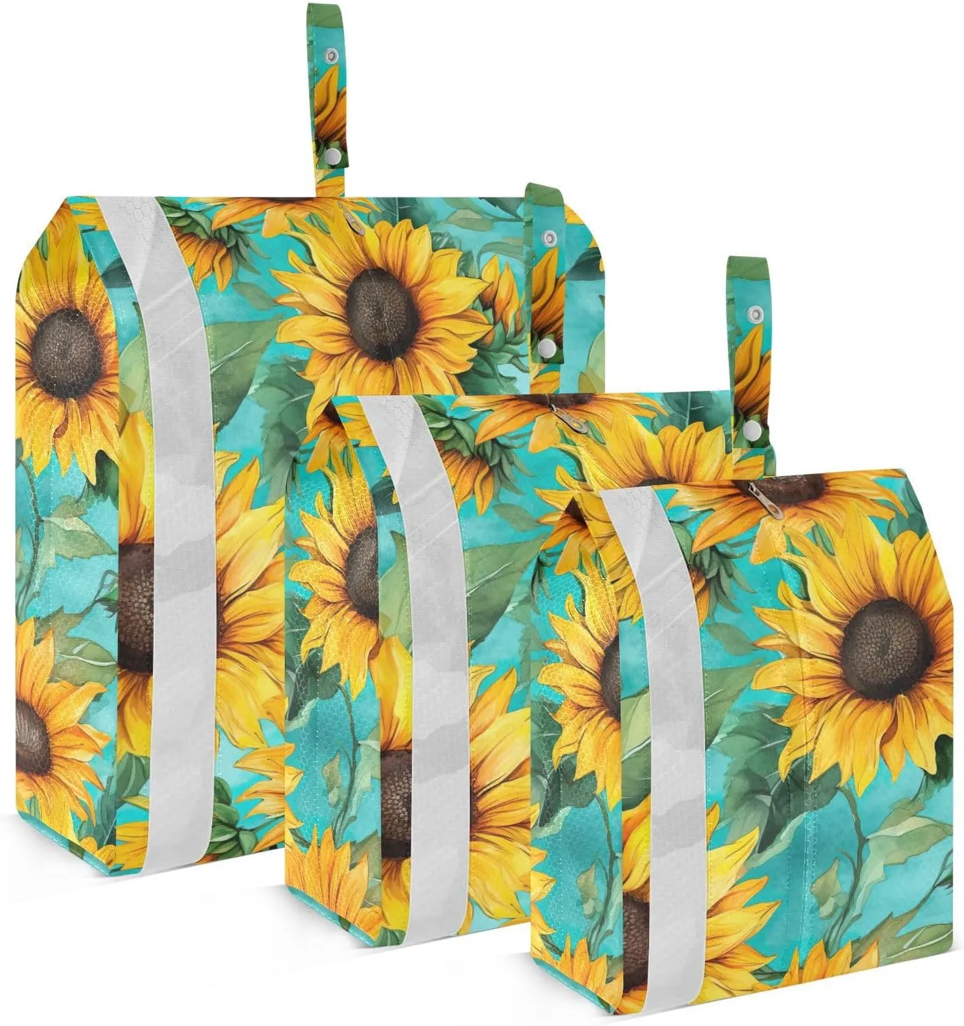 Watercolor Sunflowers Flowers Teal Packing Cubes for Travel 3 Set Compression Packing Cubes Suitcase Organizer Bags for Travel