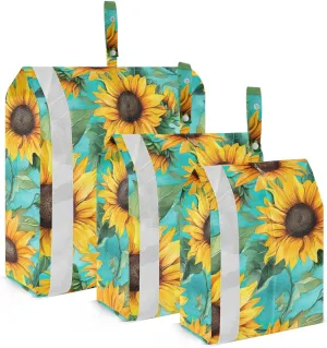 Watercolor Sunflowers Flowers Teal Packing Cubes for Travel 3 Set Compression Packing Cubes Suitcase Organizer Bags for Travel