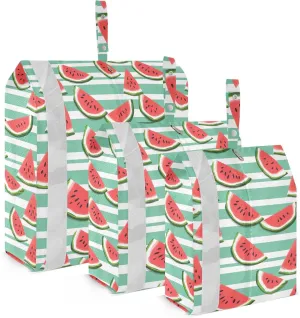 Watermelon Green White Stripe Packing Cubes for Travel 3 Set Compression Bag Suitcase Organizer Bags Set for Carry On