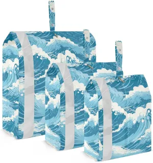 Waves Blue Packing Cubes for Travel 3 Set Packing Essentials Luggage Packing Organizers for Travel Compression
