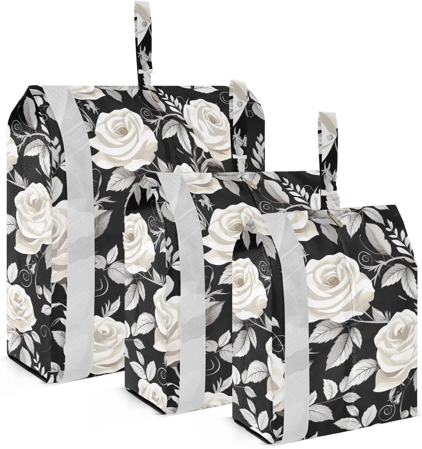 White Black Rose Packing Cubes for Travel 3 Set Luggage Packing Cubes Luggage Bags for Travel