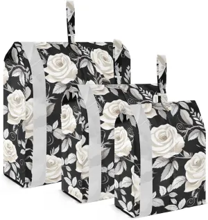 White Black Rose Packing Cubes for Travel 3 Set Luggage Packing Cubes Luggage Bags for Travel