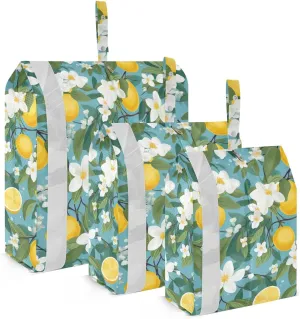 White Flowers Lemons Packing Cubes for Travel 3 Set Compression Cubes Suitcase Organizer Bags for Vacation Clothes