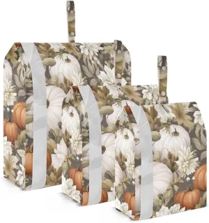 White Flowers Pumpkin Packing Cubes for Travel 3 Set Packing Cubes Large Suitcase Organizer Bags for Travel