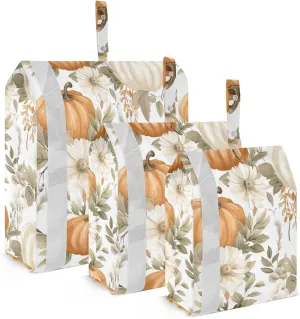 White Flowers Pumpkins Packing Cubes for Travel 3 Set Packing Travel Organizer Cubes Suitcase Organizer for Travel Essentials