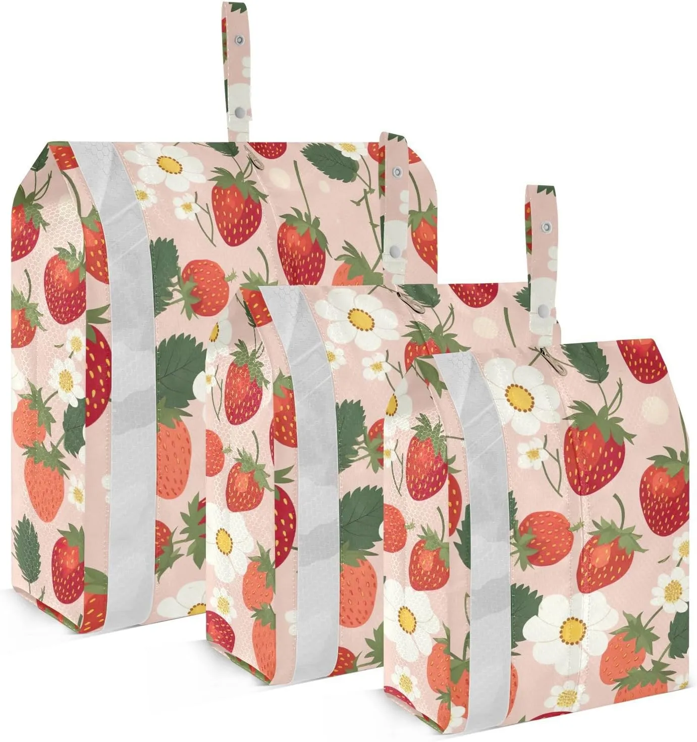 White Flowers Strawberries Packing Cubes for Travel 3 Set Packing Cubes Large Luggage Organizer Bags for Luggage