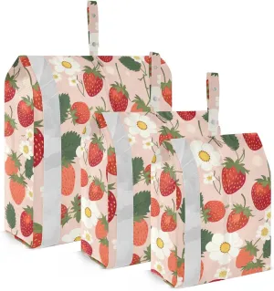 White Flowers Strawberries Packing Cubes for Travel 3 Set Packing Cubes Large Luggage Organizer Bags for Luggage