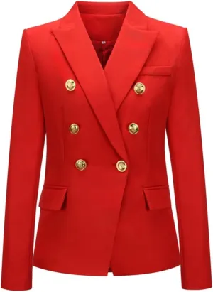 Women's Casual Blazer with Gold Buttons - Long Sleeve, Draped Open Front Cardigan Jacket with Pockets