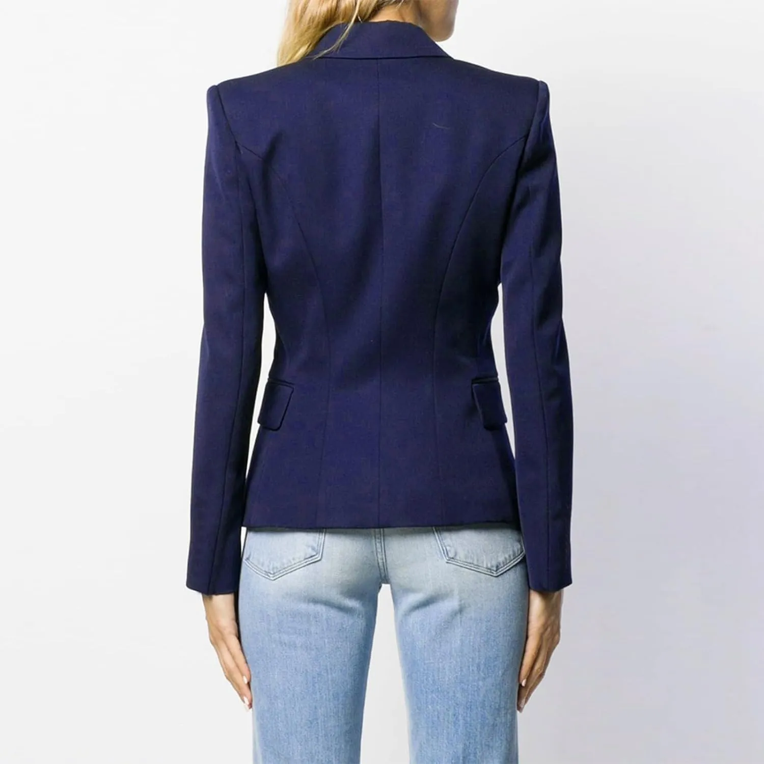 Women's Casual Blazer with Gold Buttons - Long Sleeve, Draped Open Front Cardigan Jacket with Pockets