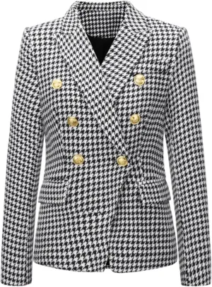 Women's Casual Blazer with Gold Buttons - Long Sleeve, Draped Open Front Cardigan Jacket with Pockets