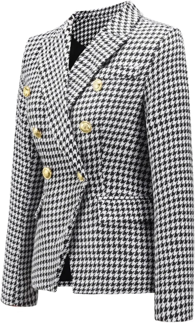 Women's Casual Blazer with Gold Buttons - Long Sleeve, Draped Open Front Cardigan Jacket with Pockets