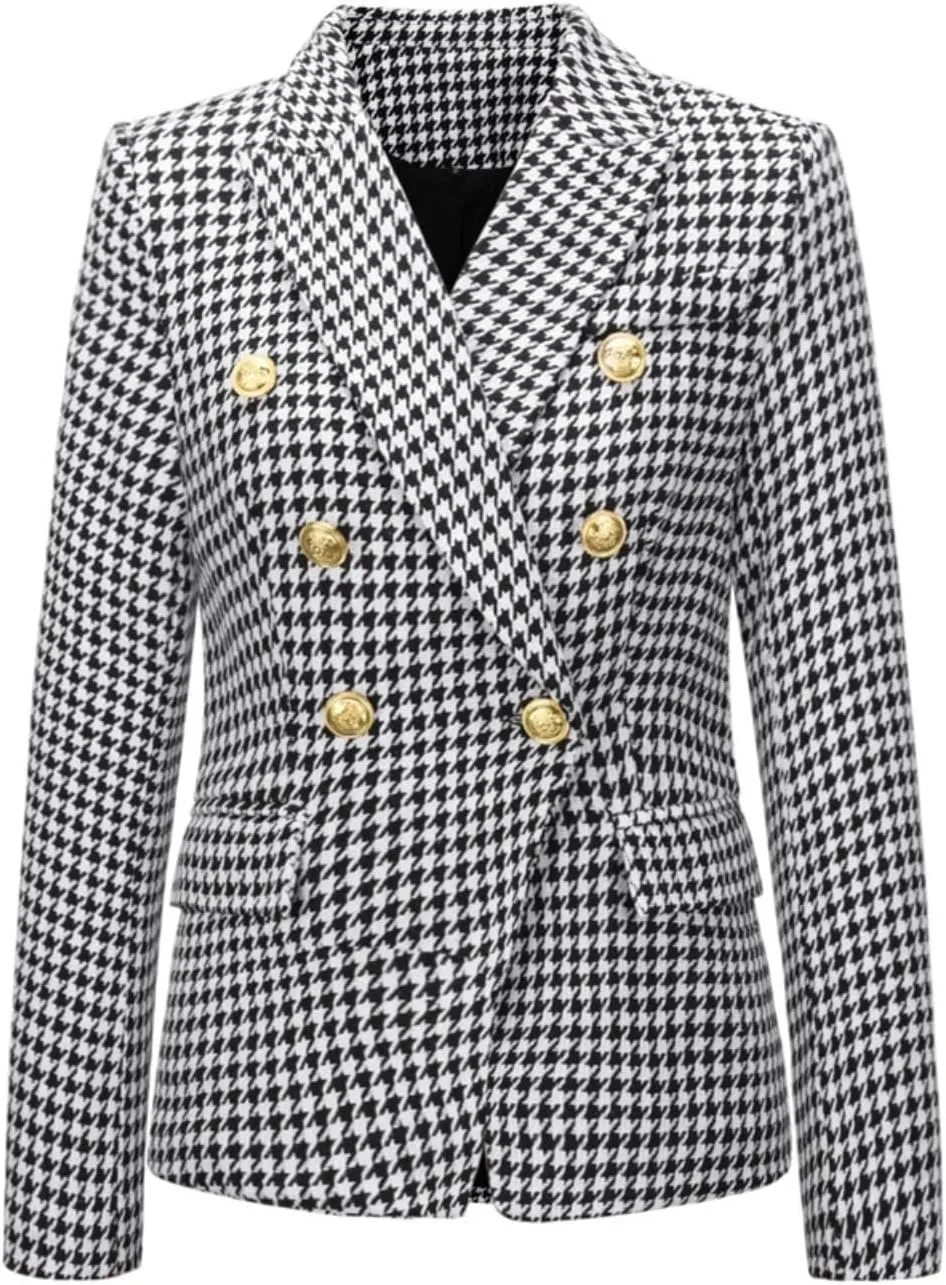 Women's Casual Blazer with Gold Buttons - Long Sleeve, Draped Open Front Cardigan Jacket with Pockets