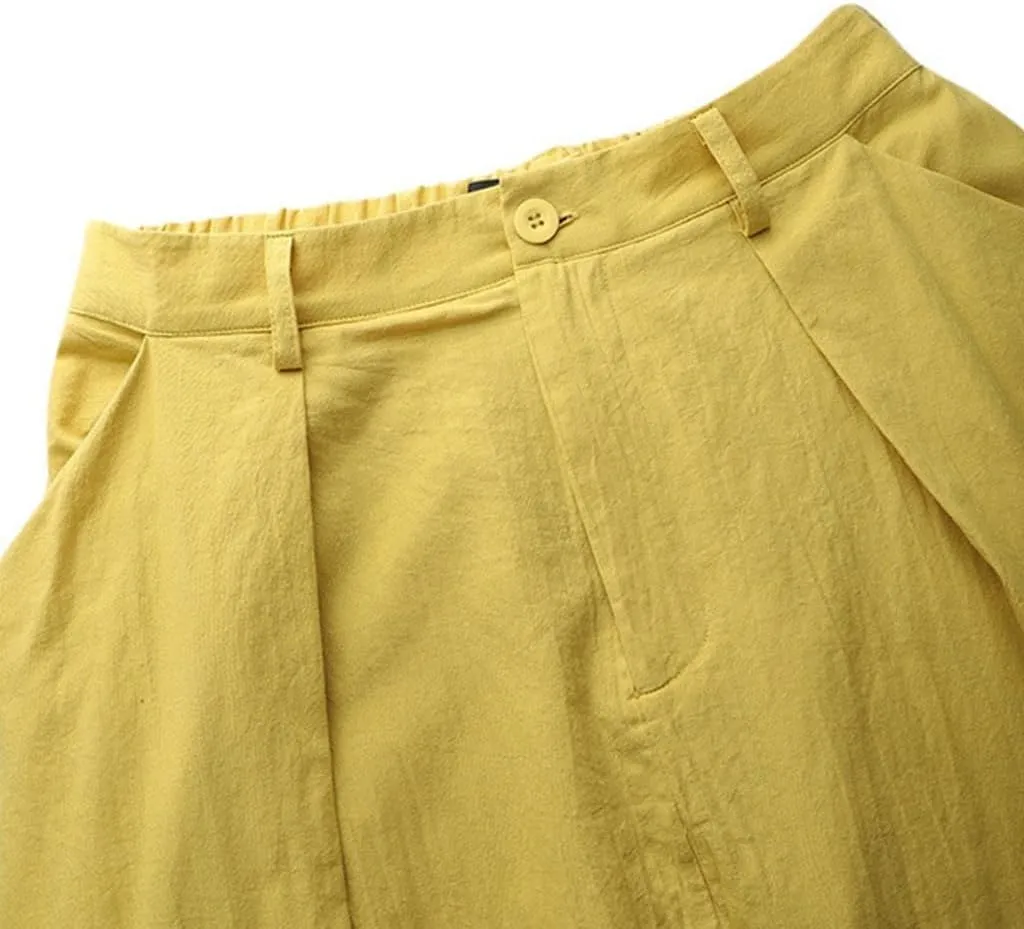 Women's Casual Cotton Midi Skirts Casual High Waist a Line Pleated Swing Midi Skirt With Pockets