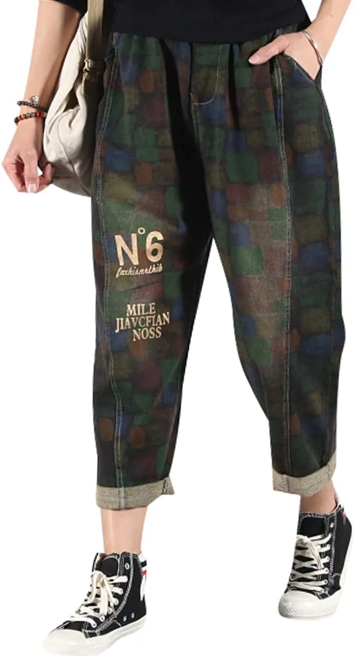 Women's Casual Hip Hop Drop Crotch Harem Jeans Denim Pants Trousers