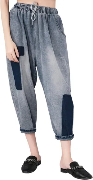 Women's Casual Hip Hop Drop Crotch Harem Jeans Denim Pants Trousers
