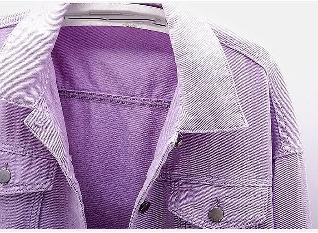 Women's Denim Cotton Button Closed Long Sleeve Solid Color Jacket With Pockets