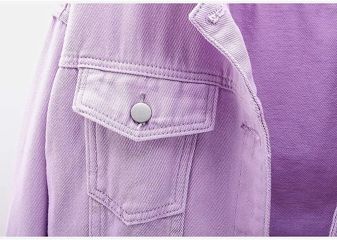Women's Denim Cotton Button Closed Long Sleeve Solid Color Jacket With Pockets