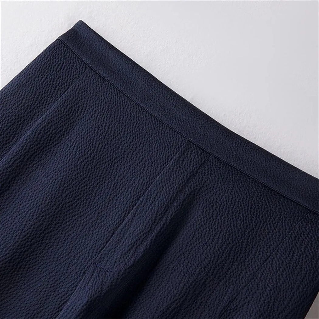 Women's Fashion Elastic Flat Waist Wide Leg Pants 100% Natural Mulberry-Silk Navy Blue Casual Pants