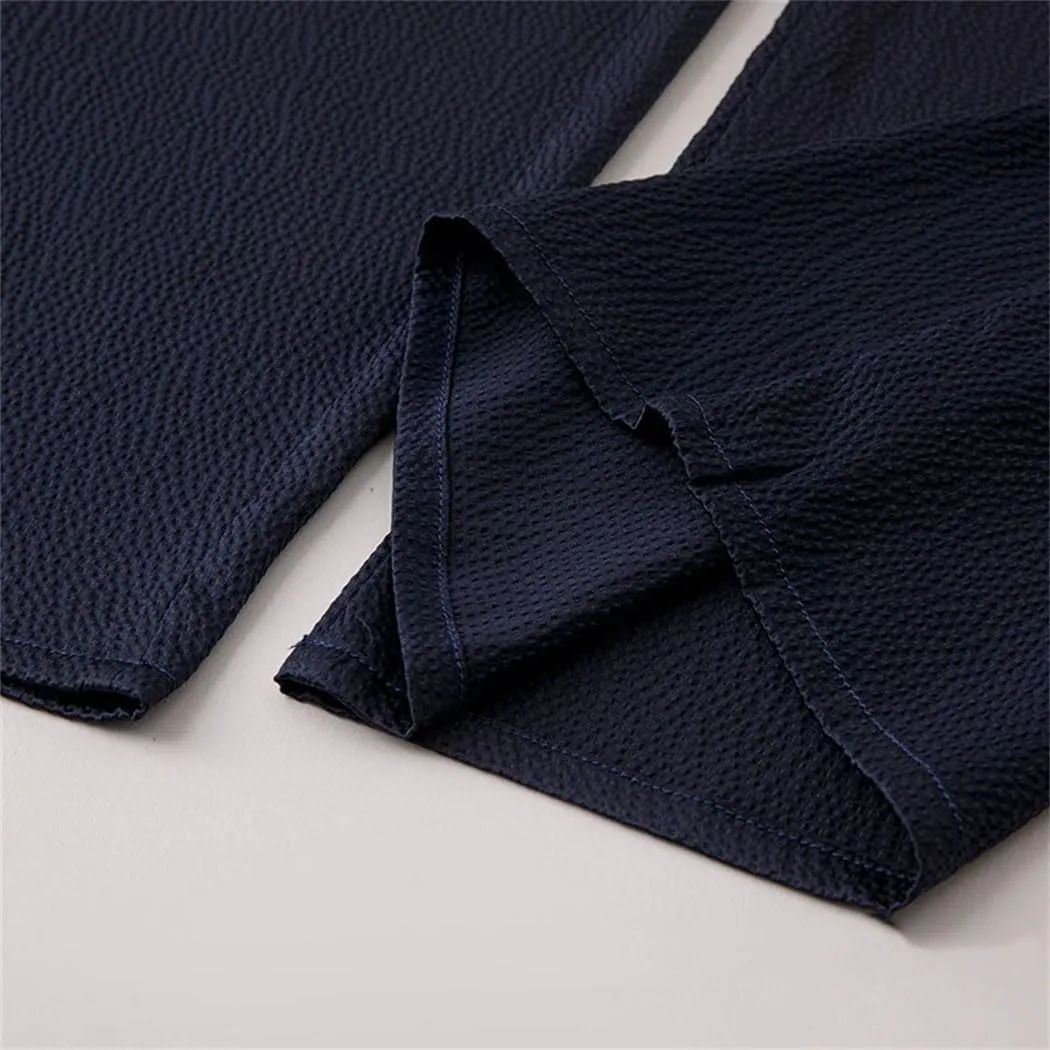 Women's Fashion Elastic Flat Waist Wide Leg Pants 100% Natural Mulberry-Silk Navy Blue Casual Pants