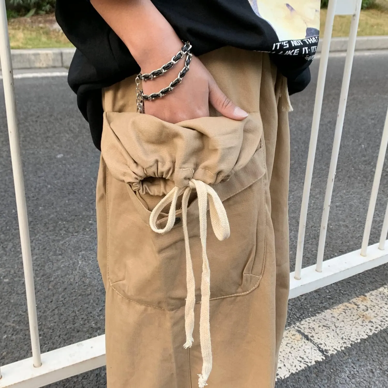 Women's Goth Cargo Pants Baggy Wide Leg Pants Vintage Casual Harajuku Trousers