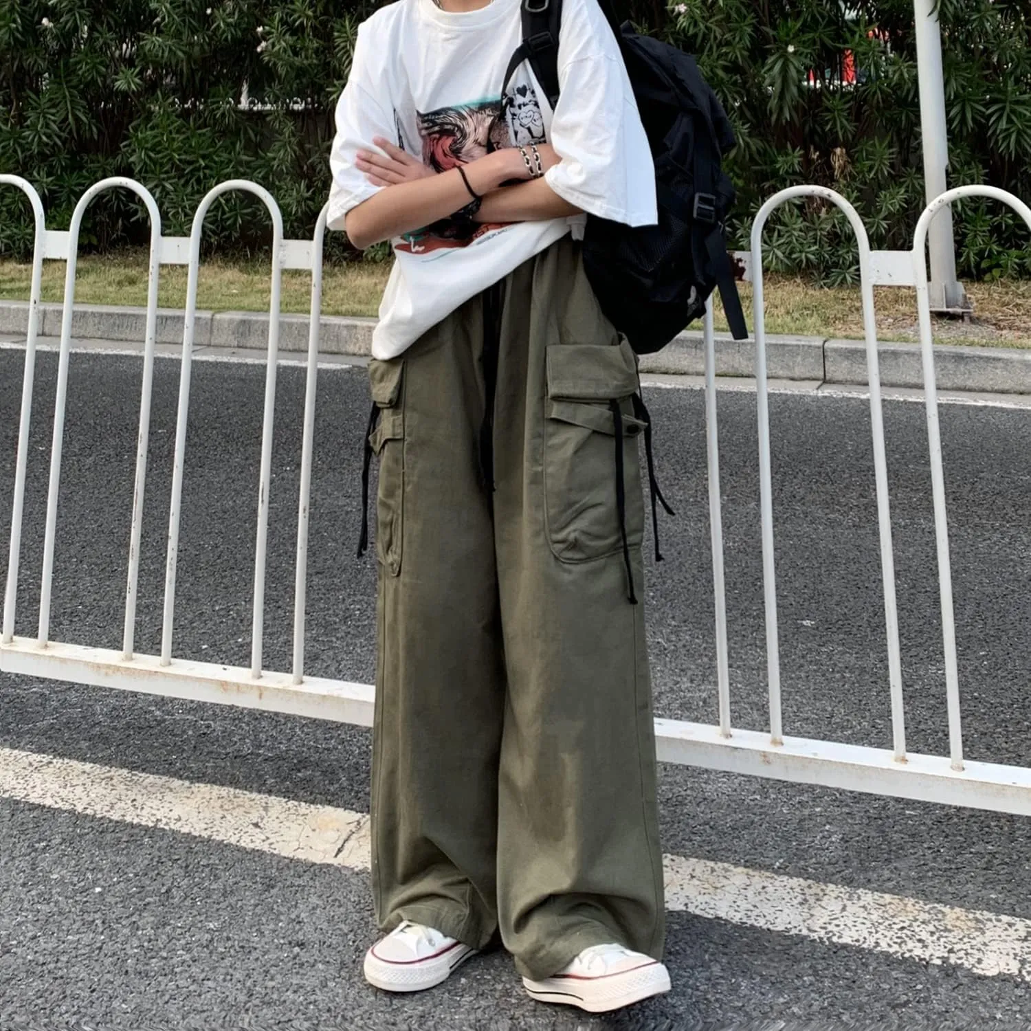 Women's Goth Cargo Pants Baggy Wide Leg Pants Vintage Casual Harajuku Trousers