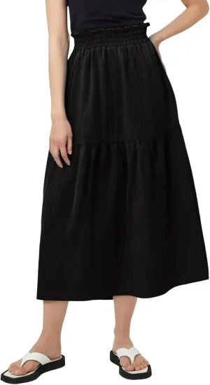 Womens Linen Midi Skirt with Slit Summer Flowy Pleated High Waisted Skirts Cute Ruffle Tiered Casual A Line Boho Skirt